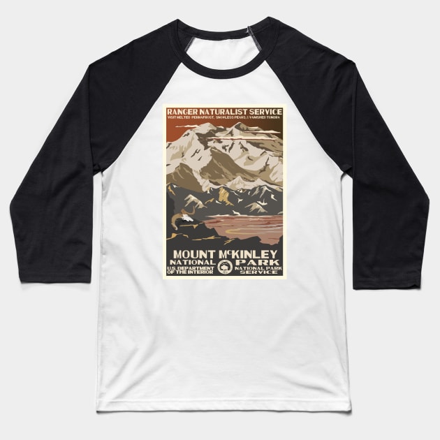 Retro WPA National Parks Poster of Denali Reimagined for the Future with Climate Change Baseball T-Shirt by HRothstein